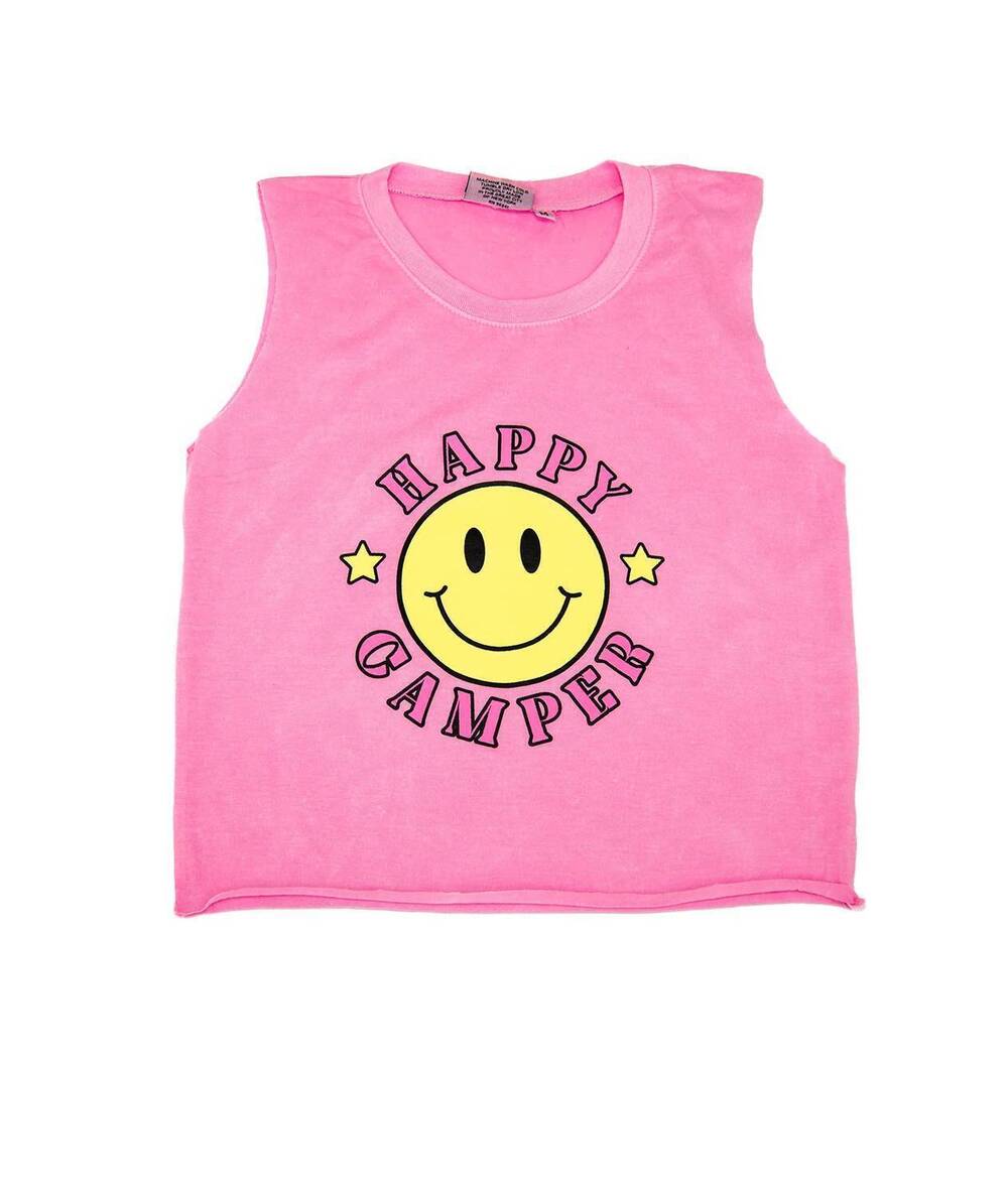 NEW FIREHOUSE girls happy camper tank top in neon pink